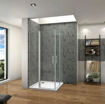 

Corner shower cubicle with angle access double hinged door profile matte gray tempered glass 5mm,100x100x185cm