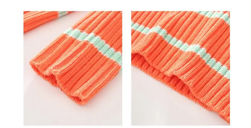 Осенняя одежда для девочек-подростков Детский свитер вязаный пуловер трикотажный свитер в полоску оранжевого и зеленого цвета для девочек топы для детей 10, 12, 13, 14 лет