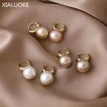  XIALUOKE New Pearl Stud Earrings For Women Fashion Simple Geometric Circular Earclip Earrings Party Jewelry Gift ER488 