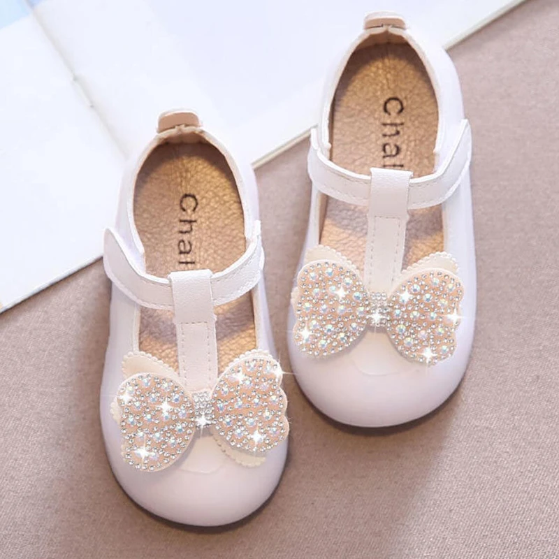 Zapatos de cuero ostentosos con perlas para niña, niña pequeña, niña bebé, zapatos de vestir de cristal para fiesta, boda, color blanco y rosa|Zapatos de cuero| - AliExpress