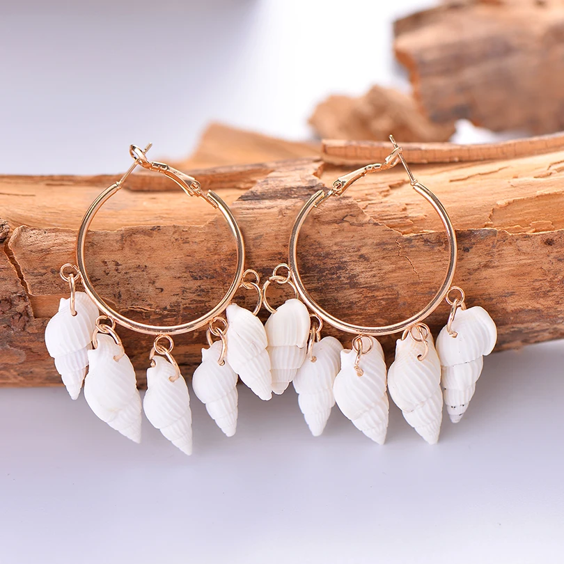 

Punk Style Gold Color Metal Shell Earring for Women Round Statement Drop Earrings Exaggerated Tassel Brincos 2019 Beach Jewelry