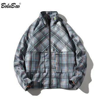 

BOLUBAO Men Jackets High Street Men's Big Pocket Decoration Jacket Coats Fashion Brand Lattice Jacket Male
