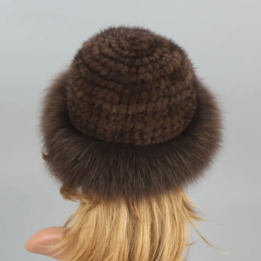 Real Fur Hat Winter for Women's Cap Natural Mink Fur with Fox fur