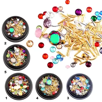 

3D Nail Art Tips Crystals Metal Bar Decoration Mixed Size Glitter DIY Manicure Nails Tools EY669