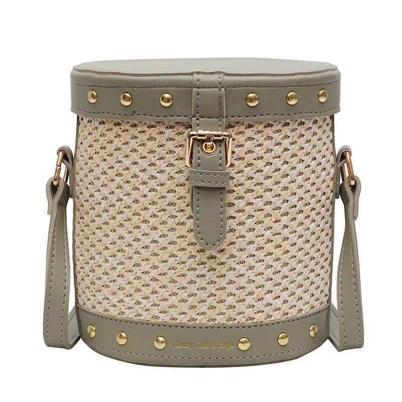 

JIULIN 2019 hand woven bucket bag ins oblique satchel Handbag Tote Straw-Bag