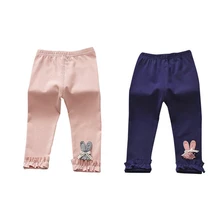 Штаны для новорожденных девочек; весенние хлопковые детские леггинсы; эластичная резинка на талии; однотонная одежда с рисунком кролика для маленьких девочек; брюки