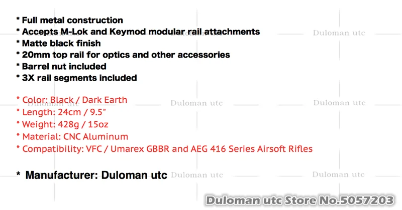 Duloman utc Remington Defense RAHG 9," супер модульный рельсовый поручень для HK416 серии Airsoft AEG/GBB CNC Алюминиевый рельс