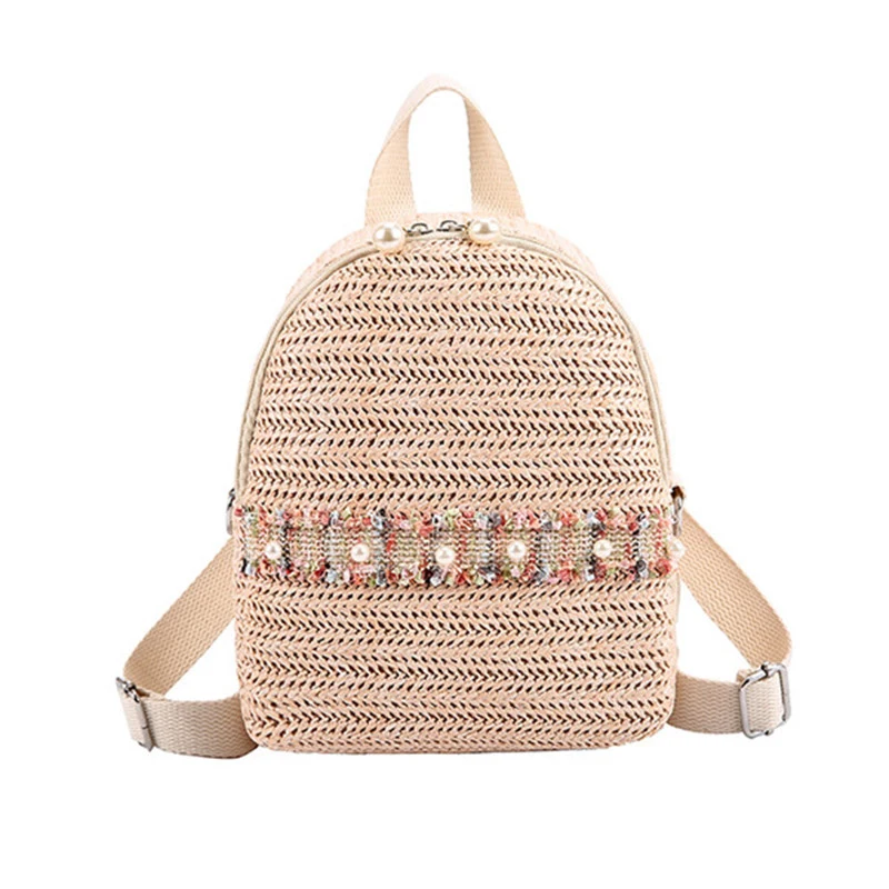 

Straw Backpack Trendy Fashion Anti-Theft Small Backpack Women Fashion Mini Shoulder Bags Female Pearl