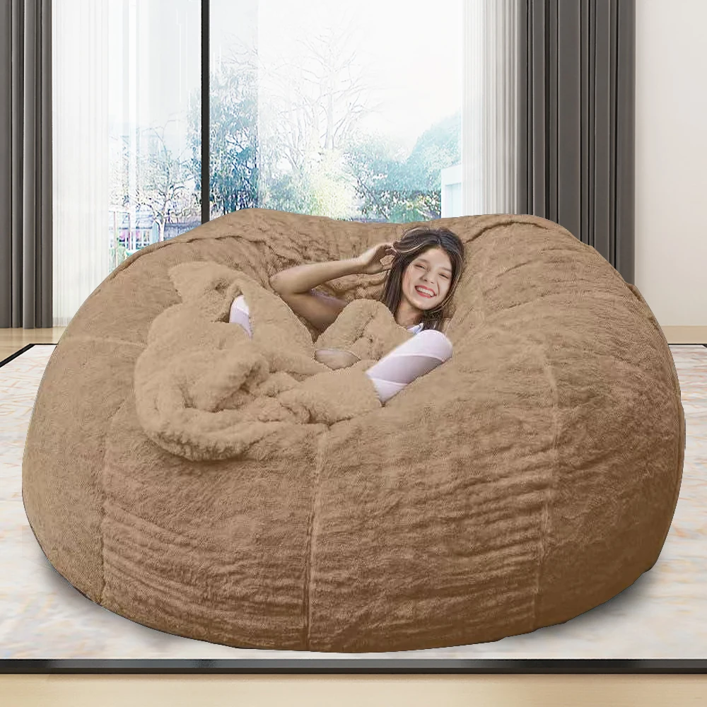 Big Rround Lazy Giant Sofa Cover Soft Fluffy Fur Bean Bag Bed Recliner  Cushion Cover Floor