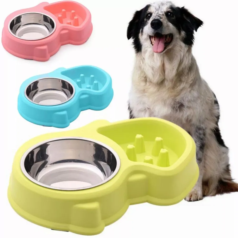 

New Pet Cat Bowls Squirrel Shape Stainless Steel Dual Purpose Anti Choking Slow Feeder Dog Bowl Cat Water Double Bowl Pet Feeder