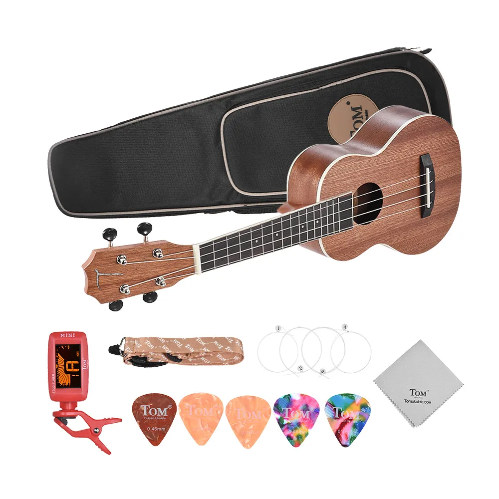 

Hot New TOM TUS-200B 21" Acoustic Soprano Ukulele Ukelele Uke Kit Sapele Wood with Carrying Bag Strap Strings Clip-on Tuner