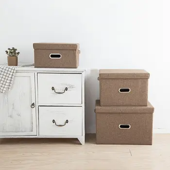 

1Pc Storage Boxes with Lids No Smell Polyester Fabric Clear Storage Baskets Containers Bins With Double Cover Organizer 2 Size