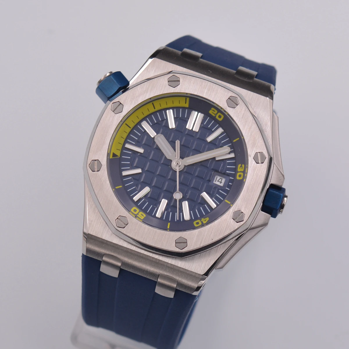 

43mm Automatic Clock Sterile Blue/white/green/orange Dial Rubber Band sport top brand Stainless Steel Mens Watch