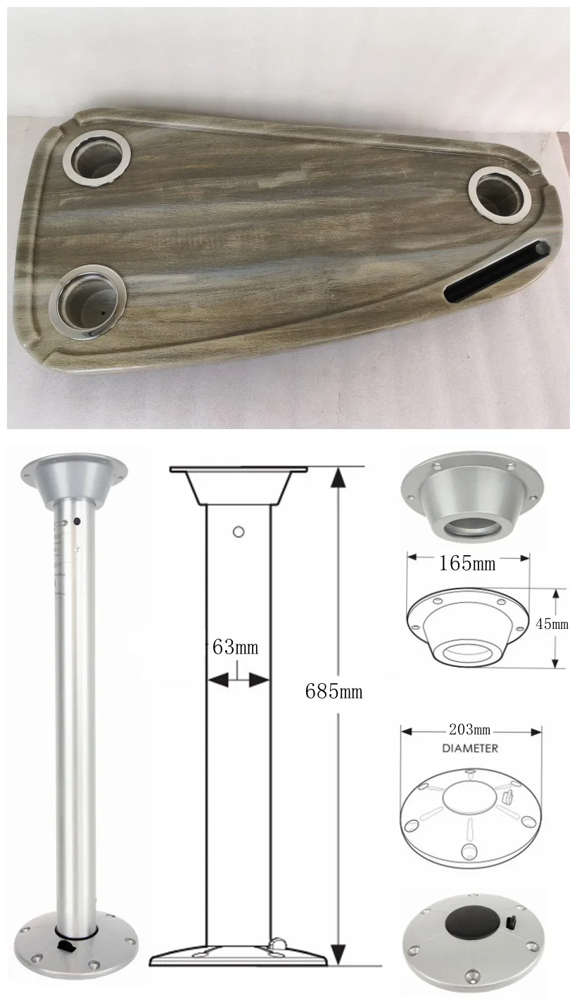 Серый древесины ABS треугольный стол топ 860*440*85 мм для морской лодки RV - Цвет: Table and Pedestal