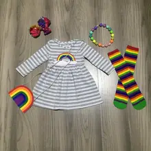 Зимнее платье для маленьких девочек, Радужное платье для девочек, весеннее платье для девочек, подходящая Сумочка, чулки и аксессуары