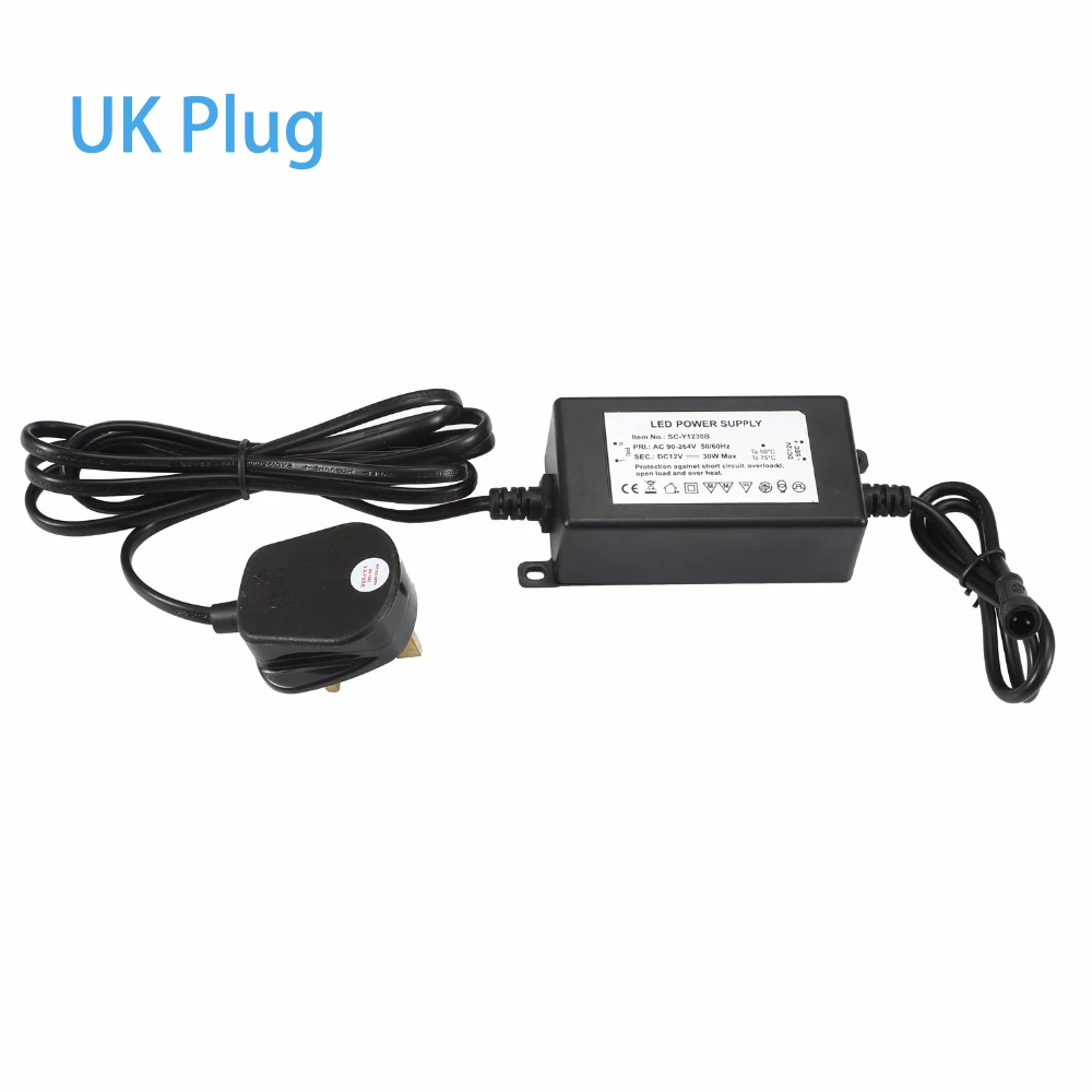 IP67 wodoodporna 12v 30W zasilacz adapter uniwersalny do lcd do oświetlenia na zewnątrz lub wewnątrz ue, nas, UK,AU wtyczki wejście: 90-264VAC