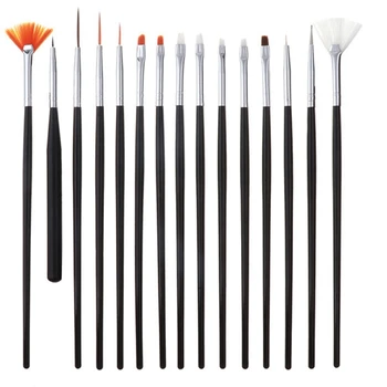 

Monja 15Pcs / Set Of Nail Professional Uv Gel Polish Flower Design Painting Line Line Brush Rhinestone Dotted Pen Black