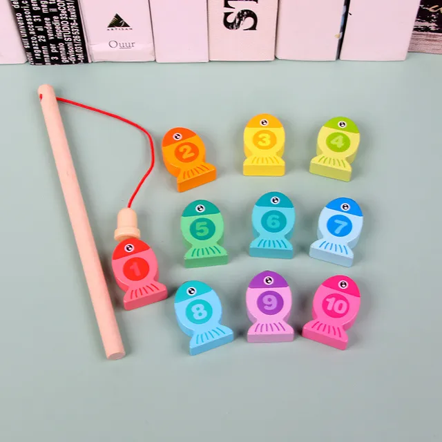 Baby Wooden Magnetic Fishing Toys Learning Alphanumeric Marine Life Cognition Color Early Educational Digital Fishing Games Toy 6