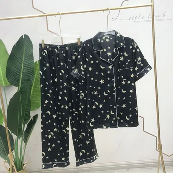 

Women's Sleepwear Female Summer Ice Silk Lapel Black Tracksuit Thin Silk Fashion Suits Short Sleeve Sleepwear