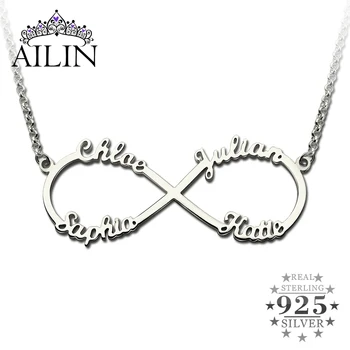

AILIN Personalized Infinity Necklace with Names Silver Infinity Pendant 4 names Brand Necklace Endless Love Valentine's Day Gift