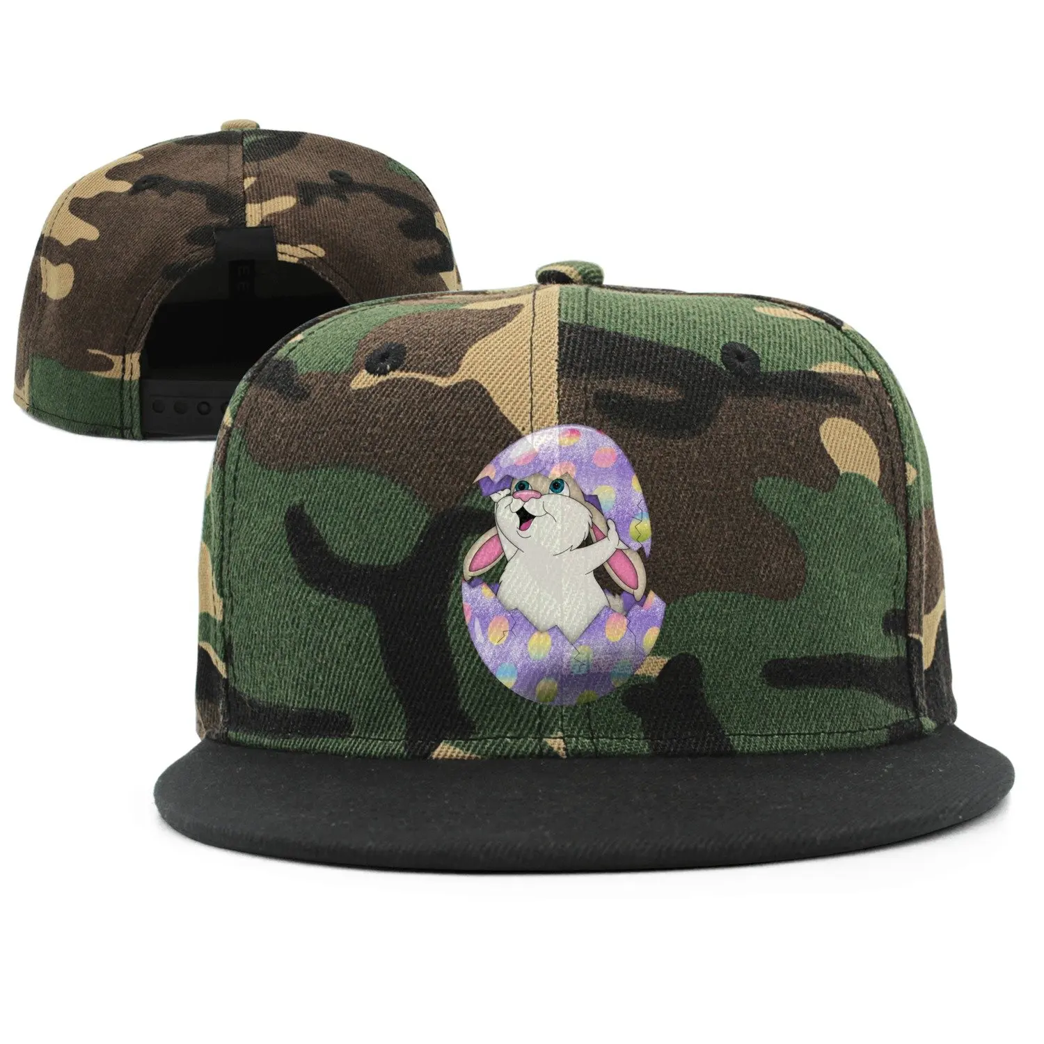 

SJSNBZ Easter Eggs Rabbit Breathable Unisex Adult Mens Camouflage Flat Brim Hats