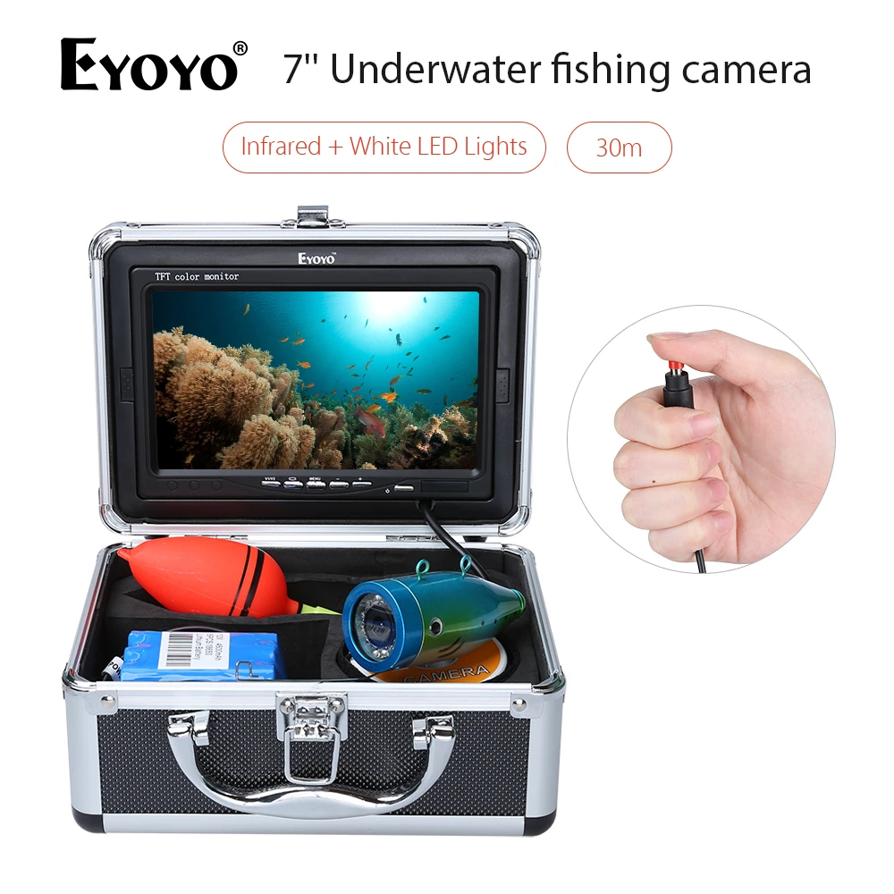EYOYO 30M 7" IR White LED Lights Underwater Fishing Camera Fishfinder 12pcs LED 
