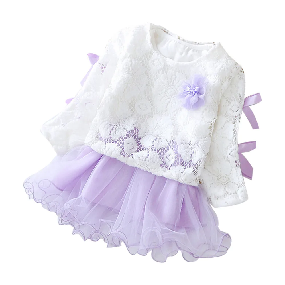6-24M Infant Girl Flower Tulle Lace Top Party Tutu Dress Girls Clothes Kids Princess Costume Children Outfit Pink Purple | Детская