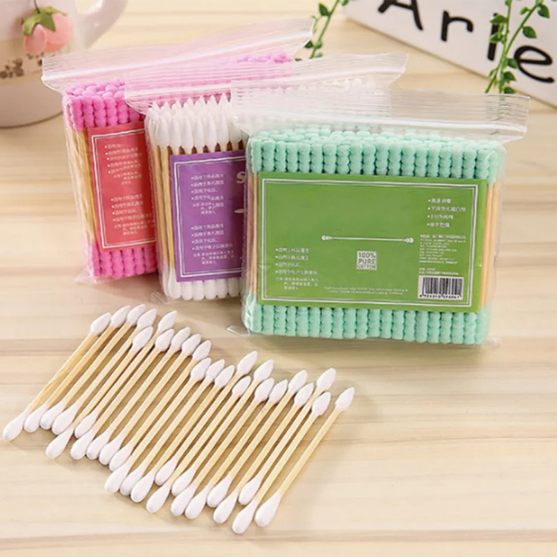 

100pcs/ Pack Double Head Cotton Swab Women Makeup Cotton Buds Tip For Medical Wood Sticks Nose Ears Cleaning Health Care Tools