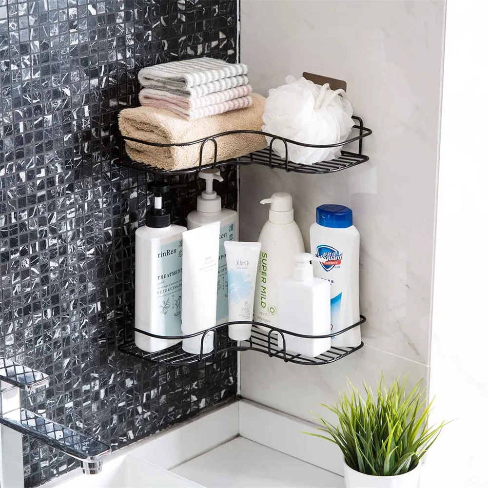 Bathroom kitchen Punch Corner Frame Shower Shelf Iron Shampoo Storage Rack  Holder with Suction Cup - AliExpress