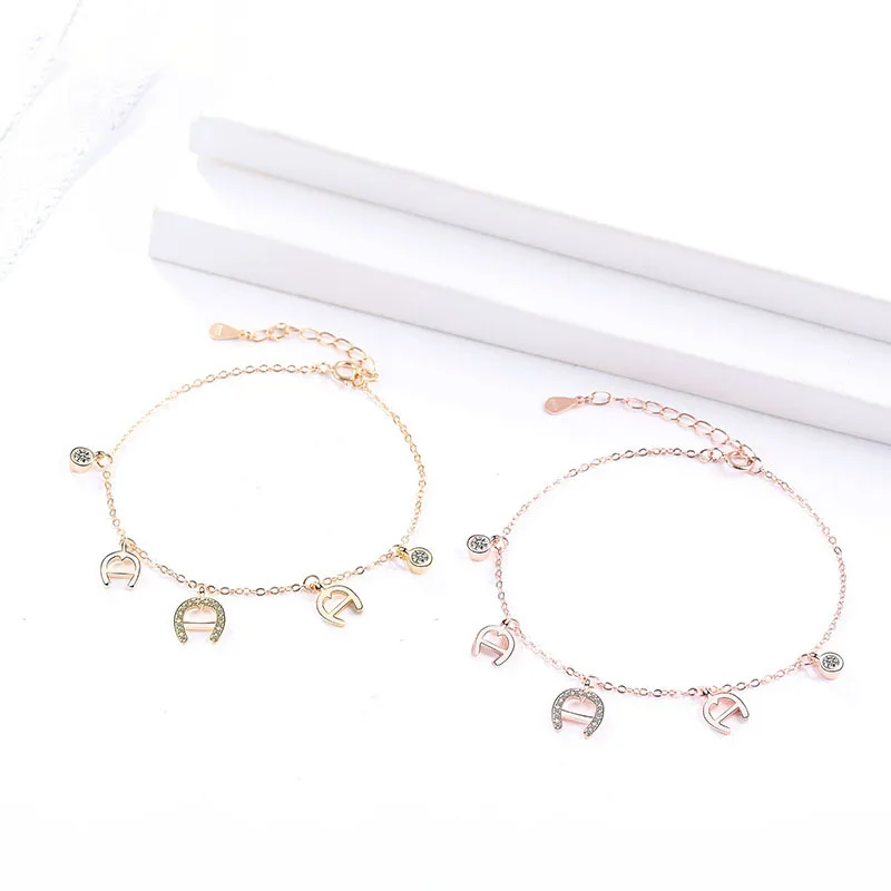 S925 Стерлинговое Серебро новая Корейская версия микро-набор Циркон креативная буква u-образный подковообразный браслет для женщин DIY ювелирные изделия