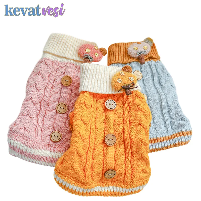 

Autumn Dog Sweater Sweet Cute Pet Coat With Buttons Winter Warm Turtleneck Sweater Puppy Jacket For Chihuahua Pet Clothes