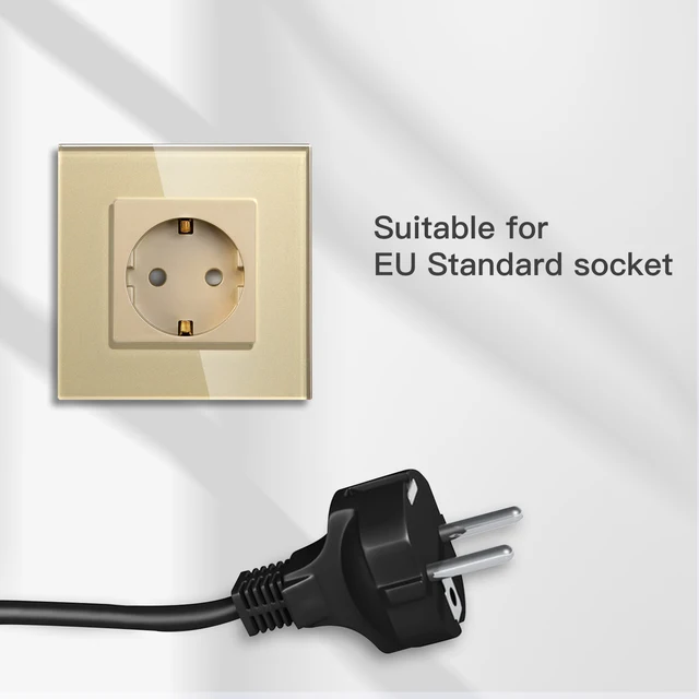 Presa a muro standard UE BSEED Presa elettrica con pannello in cristallo di vetro singolo bianco nero dorato Presa 16A 110 V - 240 V 4