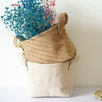

Braided Jute Desktop Storage Box Cloth Flowerpot Storage Basket Kids Toys Sundries Organizer home storage