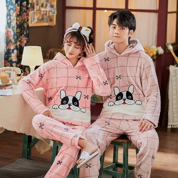 

2020 Couple Night Suits Men And Women Thick Velvet Pajamas Sets Winter Sleepwear Home Wear Warm Pajamas Couple Matching Pajamas