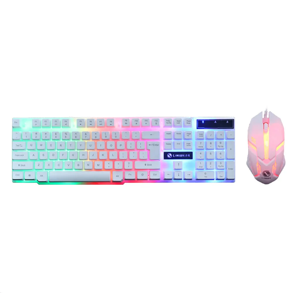 

GT300 Colorful LED Illuminated Backlit USB Wired PC Rainbow Gaming Keyboard Mouse Set Dpi1600 For Windows For Mac Os #20