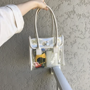 

2020 Summer New Product Female Bag with Soft Leather Small Bag Transparent Stitching Handbag Holiday Travel Beach Bag Sac A Main