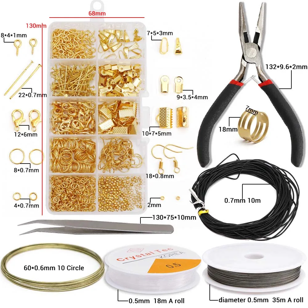 

1box Metal Accessories DIY Jewelry Findings Material Beads Earring Hook Jump Ring Hook Pin Box Sets Jewelry Making Supplies Kit