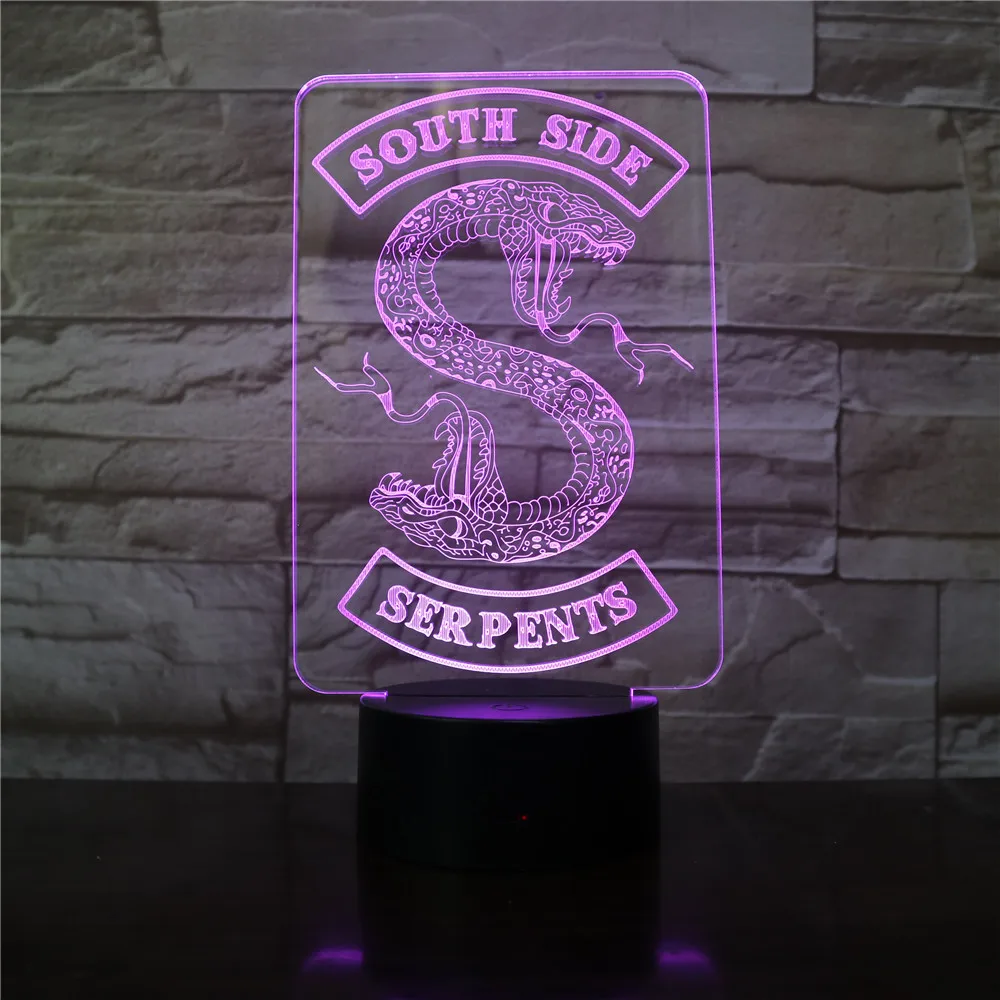 Southside Serpents бейджи ривердейл змея логотип светодиодный 3d-ночник вывеска для декора вещей аксессуары для ривердейла настольная лампа цветной подарок
