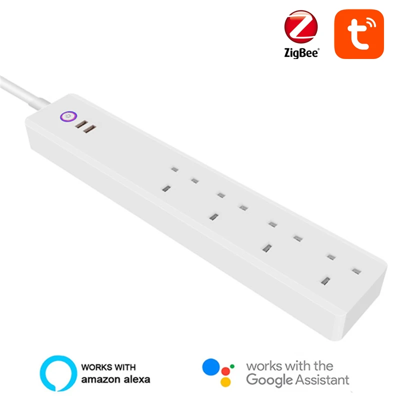 Zigbee Smart Power Strip 10a/13a Uk Smart Power Bar Multiple Outlet Extension Cord With 2 Usb