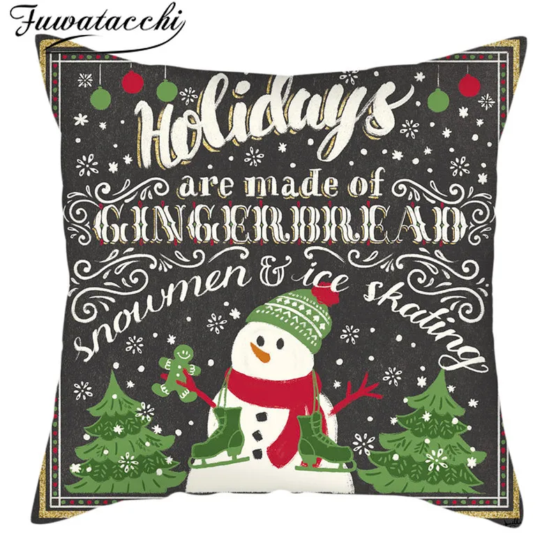 Fuwatacchi Santa Claus Printed Cushion Cover Christmas Pillow Covers Polyester Decoration Pillow Cases for Home Sofa 45X45cm