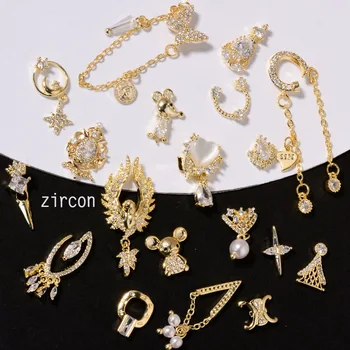 

2pcs Luxury Shiny Zircon 3D Nail Art Decorations Diamonds Crystal Golden Noble Alloy DIY Jewelry Manicure Design Accessories