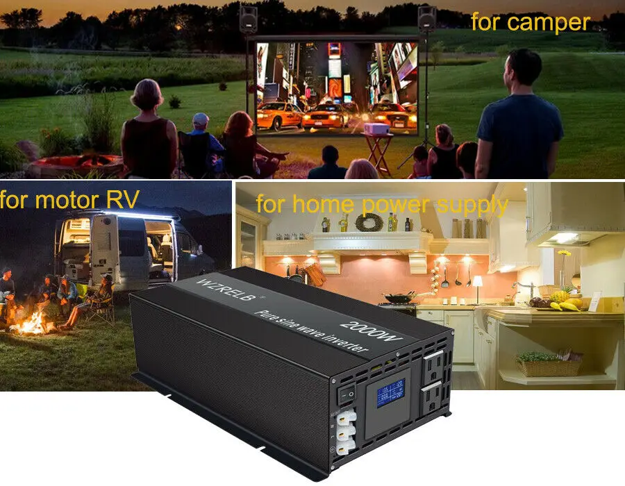 Description Picture 3 of item2000W Pure Sine Wave Inverter 12V/24V/48V DC to 120V/220V/240V AC Solar Panel Power Supply Inverter Battery Voltage Converter