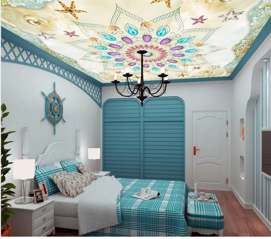 Модные раковины в средиземноморском стиле Модные потолочные современные дизайны 3D обои для потолка спальни Papel де Parede
