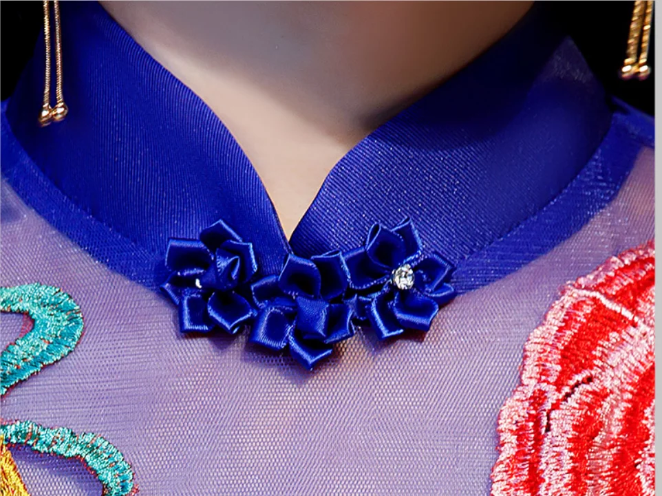 Синее китайское традиционное платье современный Ципао свадебное Cheongsam длинное вечернее платье вечерние сексуальные спинки vestido