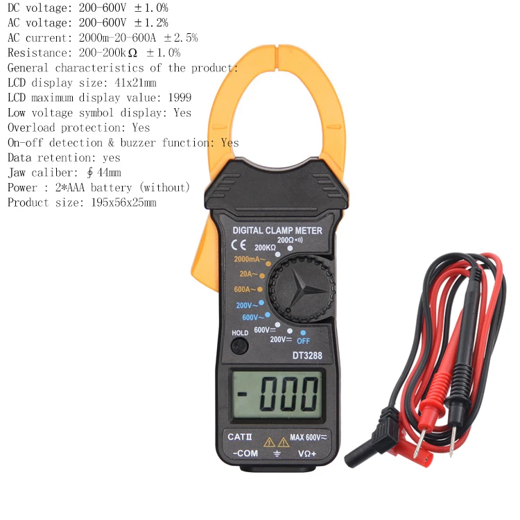 DT3288 цифровой амтометр измеритель тока Токовые клещи Вольтметр Амперметр мультиметр прецизионный измерительный тестер - Цвет: Clamp ammeter