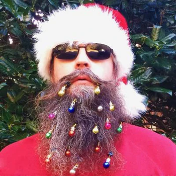 

12pcs Christmas Beard Hanging Bells Xmas Ball Santa Claus Cosplay Kid Adult Costume Facial Hair Baubles Clips Hanging Ornaments