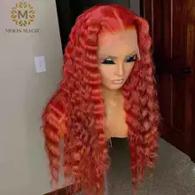 Оранжевый парик из натуральных волос, цветной глубокий волнистый парик из натуральных волос, предварительно выщипанный парик из натуральных волос, парики из натуральных волос 150