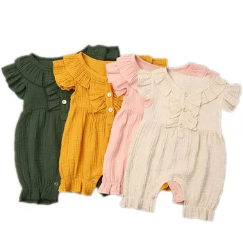 

Baby Girl Rompers Newborn Baby Summer Clothes Toddler Flare Sleeve Solid Fly Ruffles Design Romper Baby Girl Jumpsuit One-Pieces