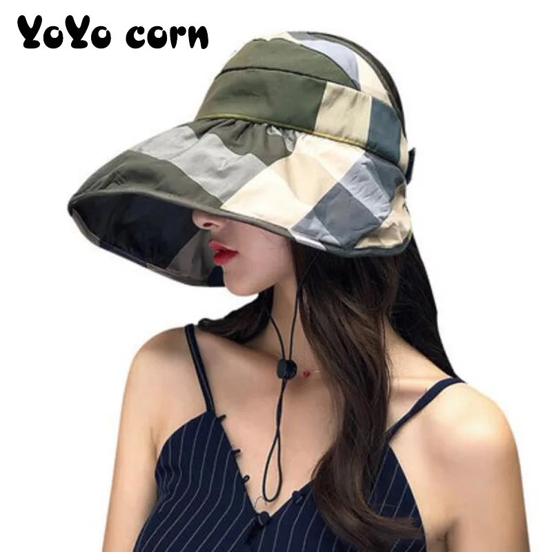 YOYOCORN летняя шляпа Женская Корейская версия козырька Дикая мода пустой верх из шляпы шляпа от солнца Складная солнцезащитная Кепка