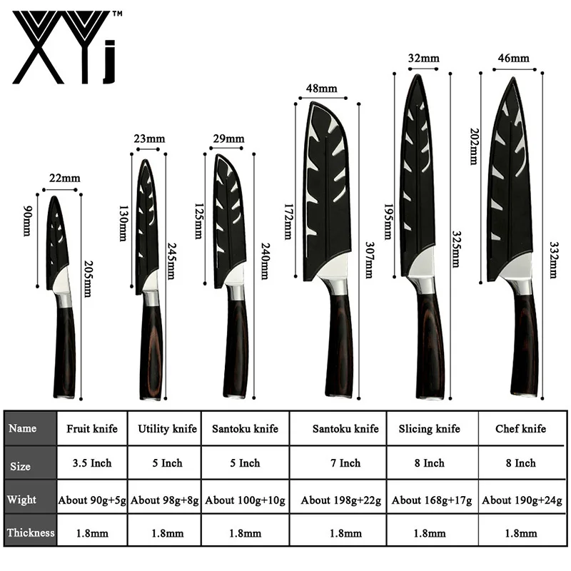 XYJ кухонные ножи 6 шт. набор из нержавеющей стали 13 лазерный дамасский нож с узором цветная ручка для мяса, рыбы, фруктов аксессуары для приготовления пищи